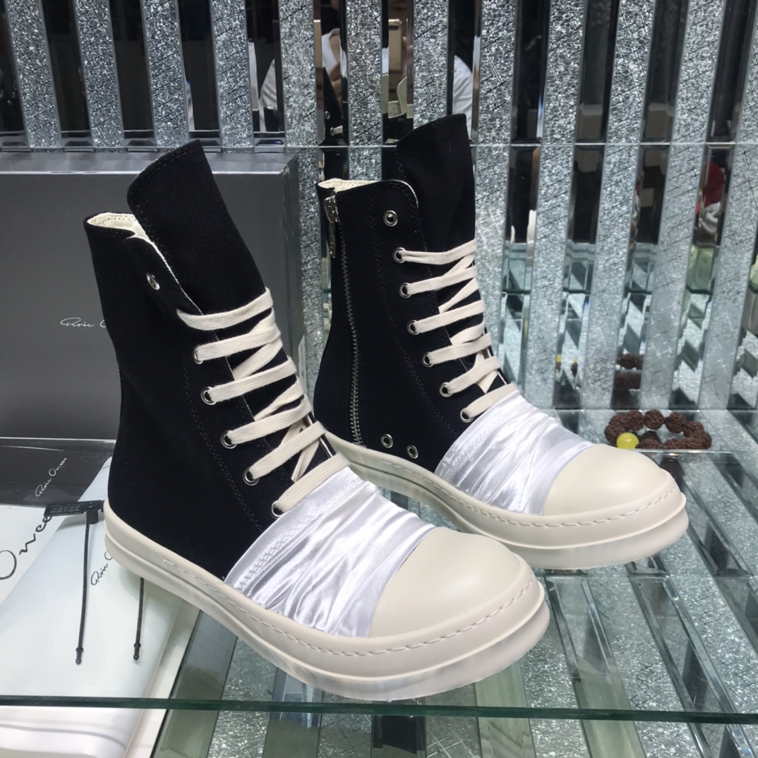 Bagsaaa Rick Owens High-Top Sneakers With Nylon Toe In White