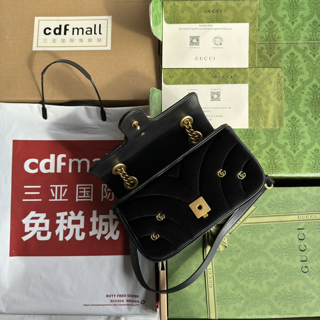 Bagsaaa Gvc*1 Small Marmont Black Velvet - 22*13*6CM