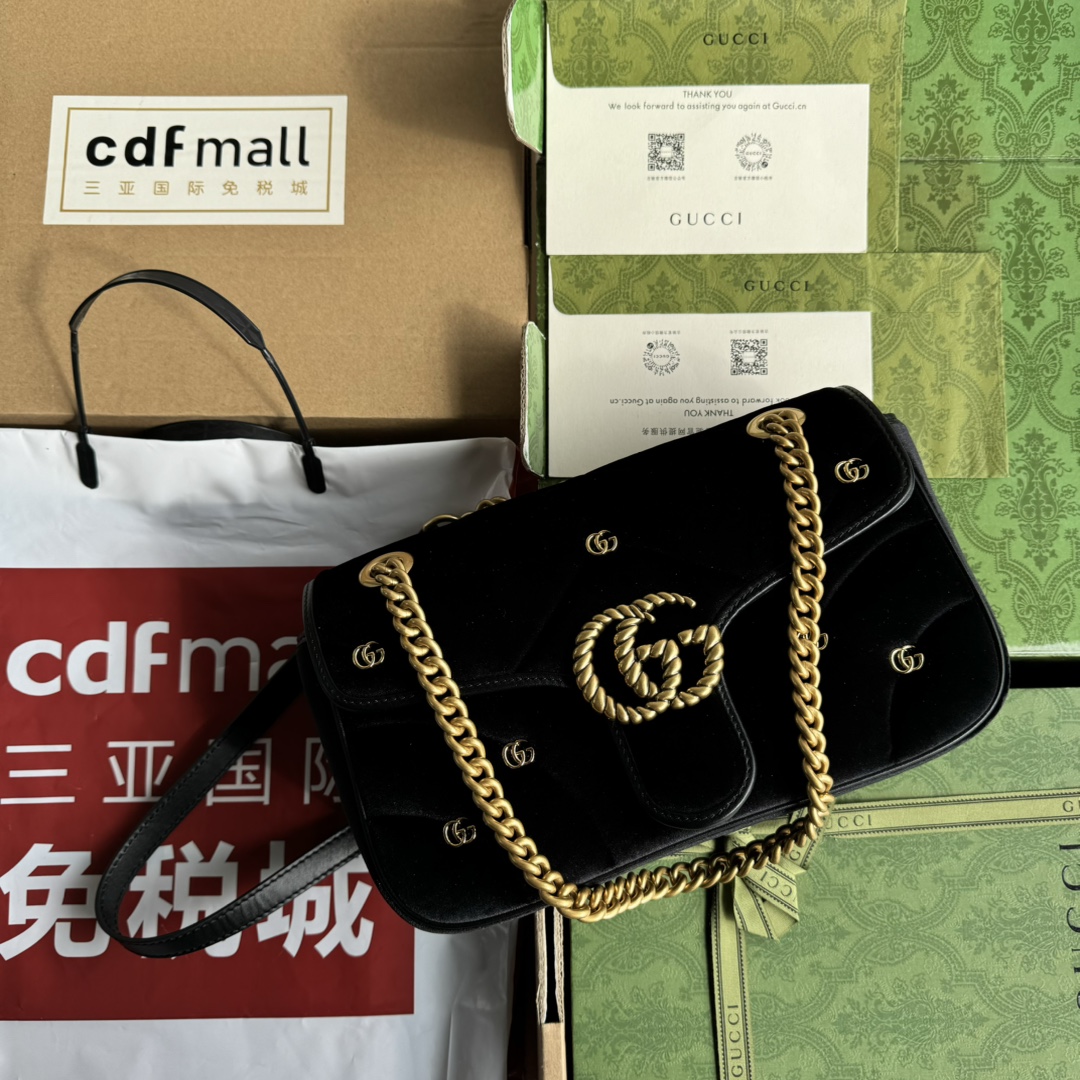Bagsaaa Gvc*1 GG Marmont Small Shoulder Bag Black Velvet ‎443497 - 26x15x7cm