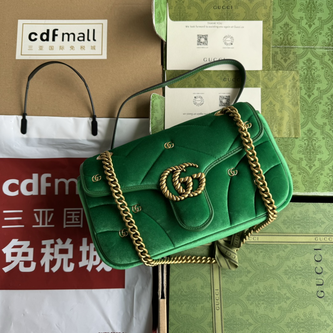 Bagsaaa Gvc*1 GG Marmont Small Shoulder Bag Green Velvet ‎443497 - 26x15x7cm