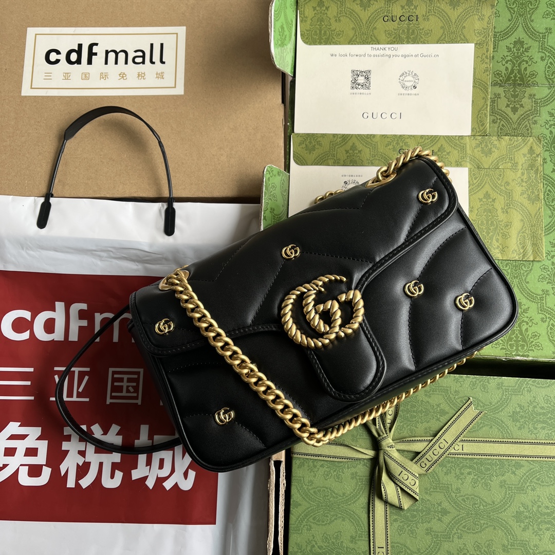 Bagsaaa Gvc*1 Small Marmont Black Leather - 26*13*6CM