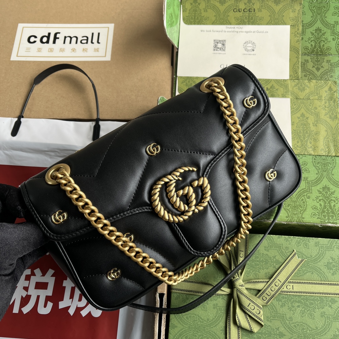 Bagsaaa Gvc*1 Small Marmont Black Leather - 26*13*6CM