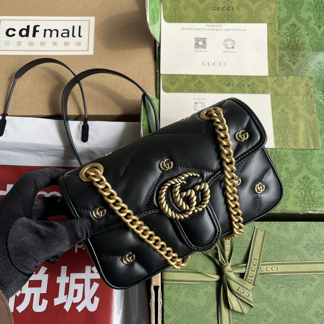 Bagsaaa Gvc*1 Mini Marmont Black Leather - 22*13*6cm