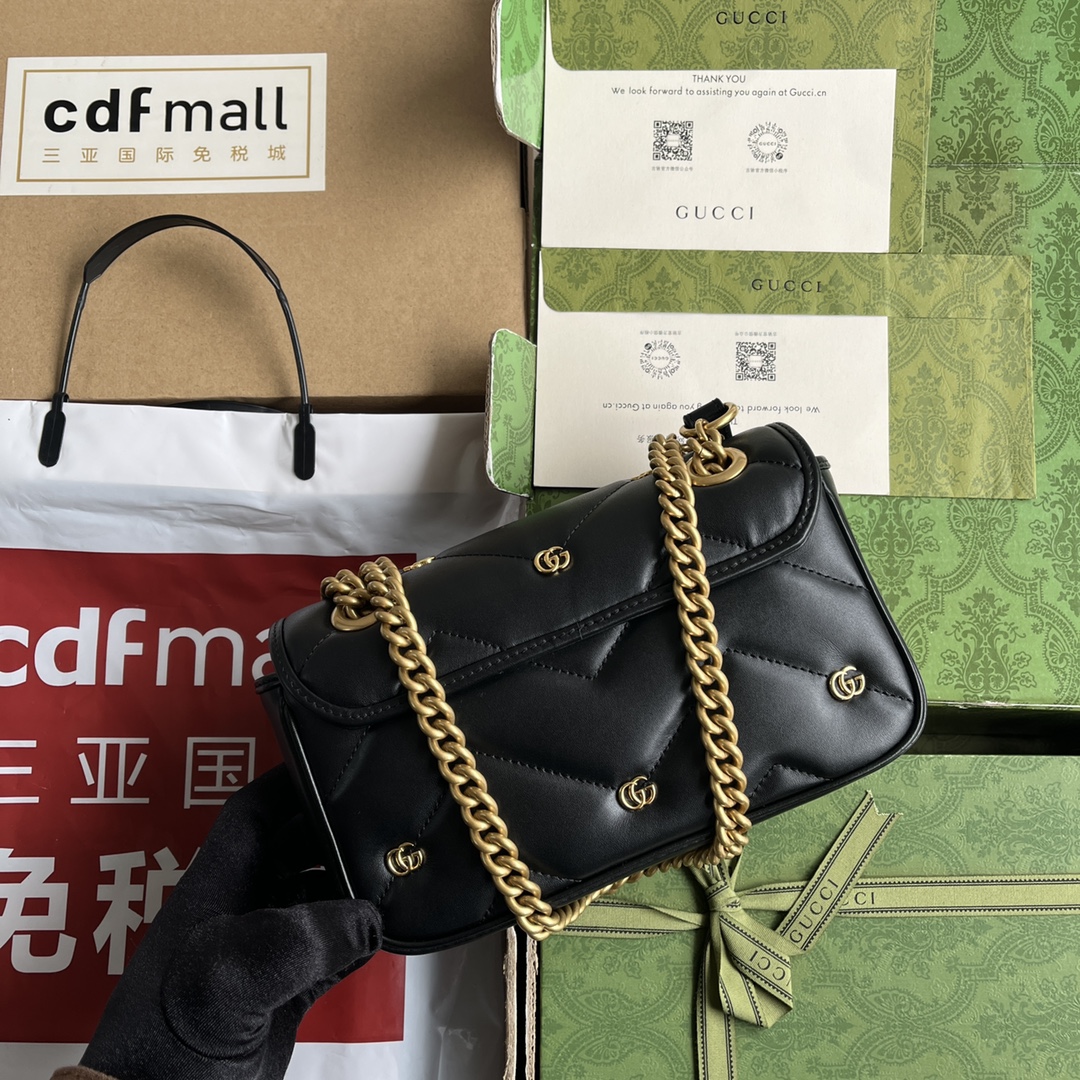 Bagsaaa Gvc*1 Mini Marmont Black Leather - 22*13*6cm
