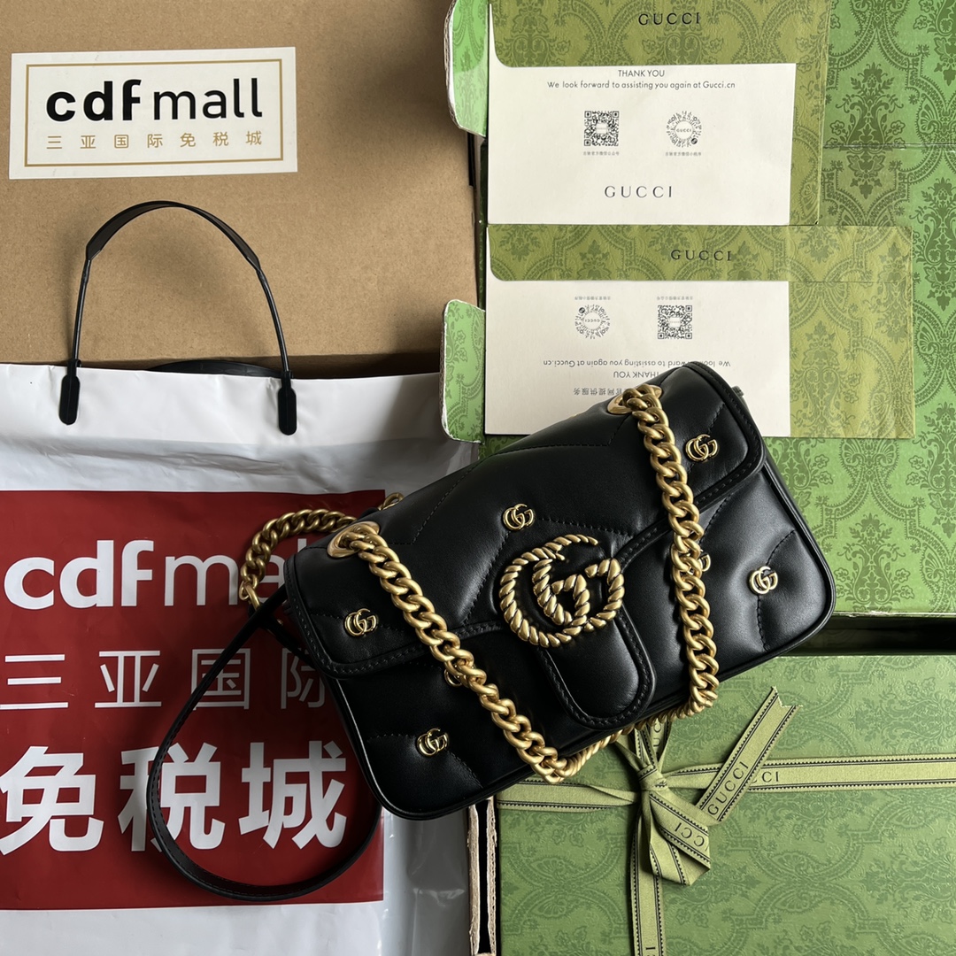 Bagsaaa Gvc*1 Mini Marmont Black Leather - 22*13*6cm