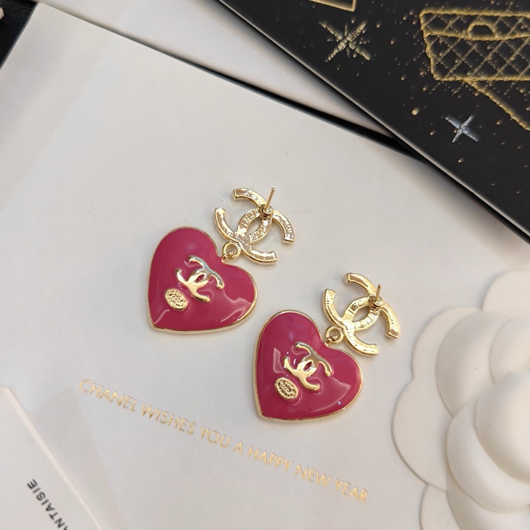 Bagsaaa Heart Pink Drop Earrings