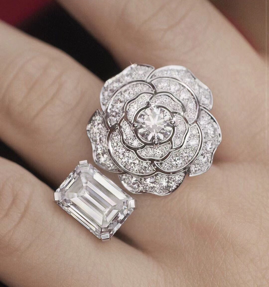 Bagsaaa Ch**el Flower Crystal Silver Ring