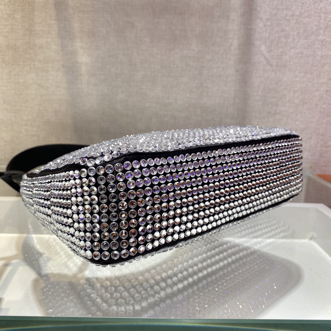 Bagsaaa Pra*a Satin mini-bag with crystals in black - 22x17x6cm