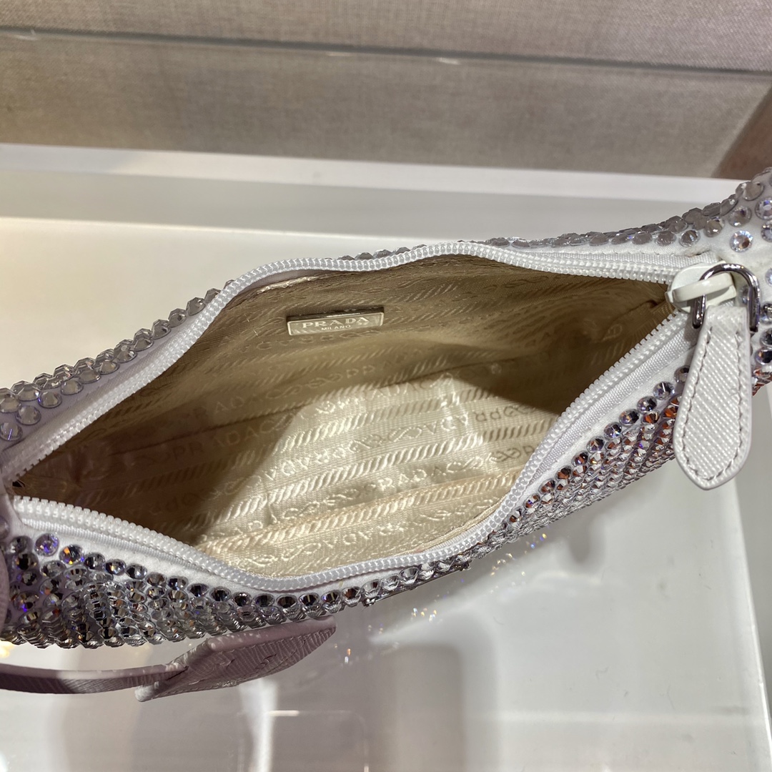 Bagsaaa Pra*a Satin mini-bag with crystals in white - 22x17x6cm