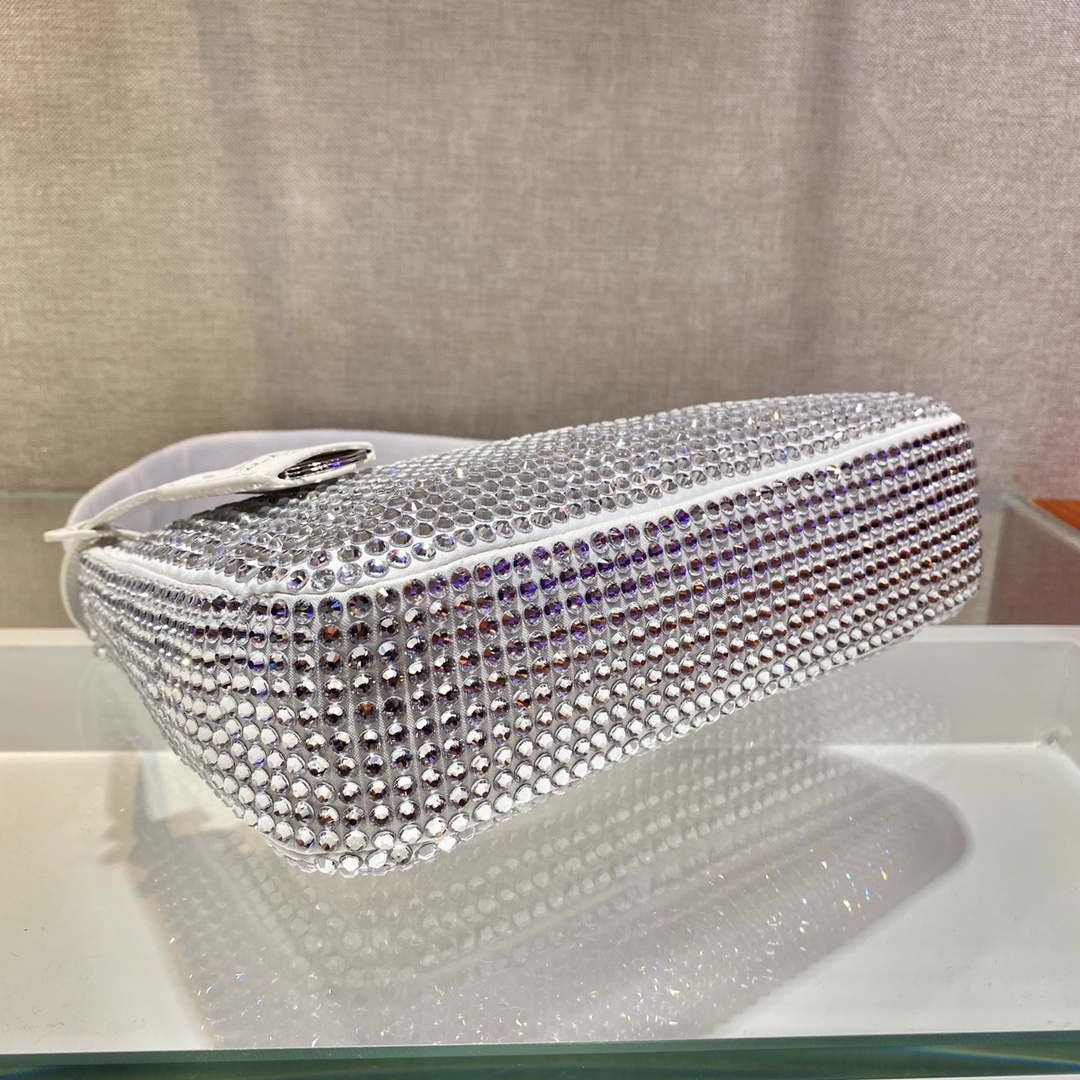 Bagsaaa Pra*a Satin mini-bag with crystals in white - 22x17x6cm