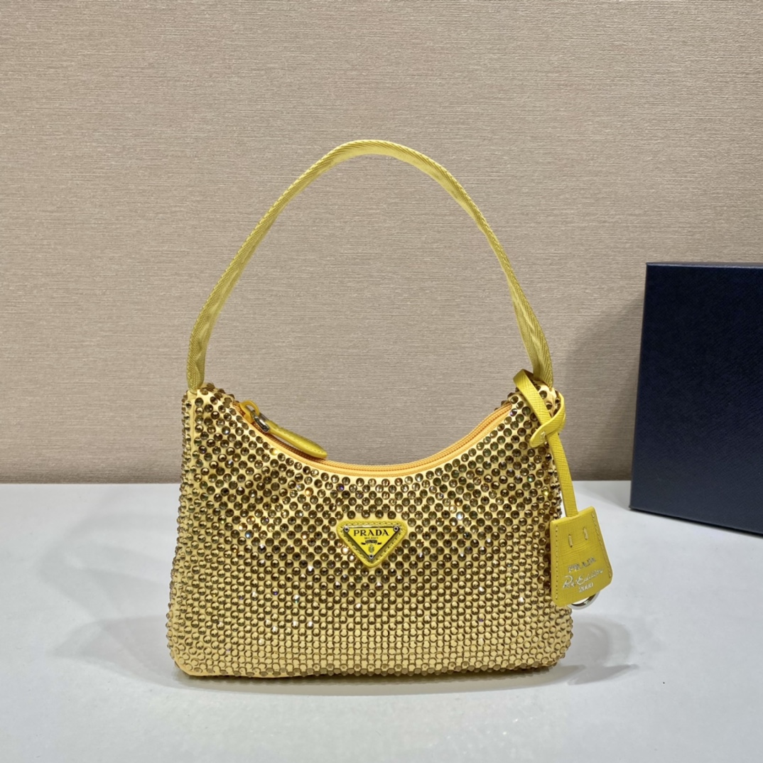 Bagsaaa Pra*a Satin mini-bag with crystals in yellow - 22x17x6cm