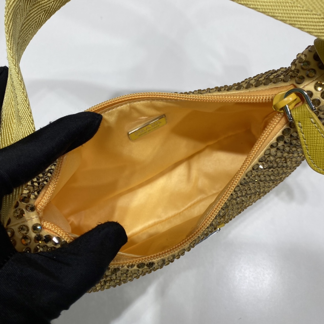 Bagsaaa Pra*a Satin mini-bag with crystals in yellow - 22x17x6cm