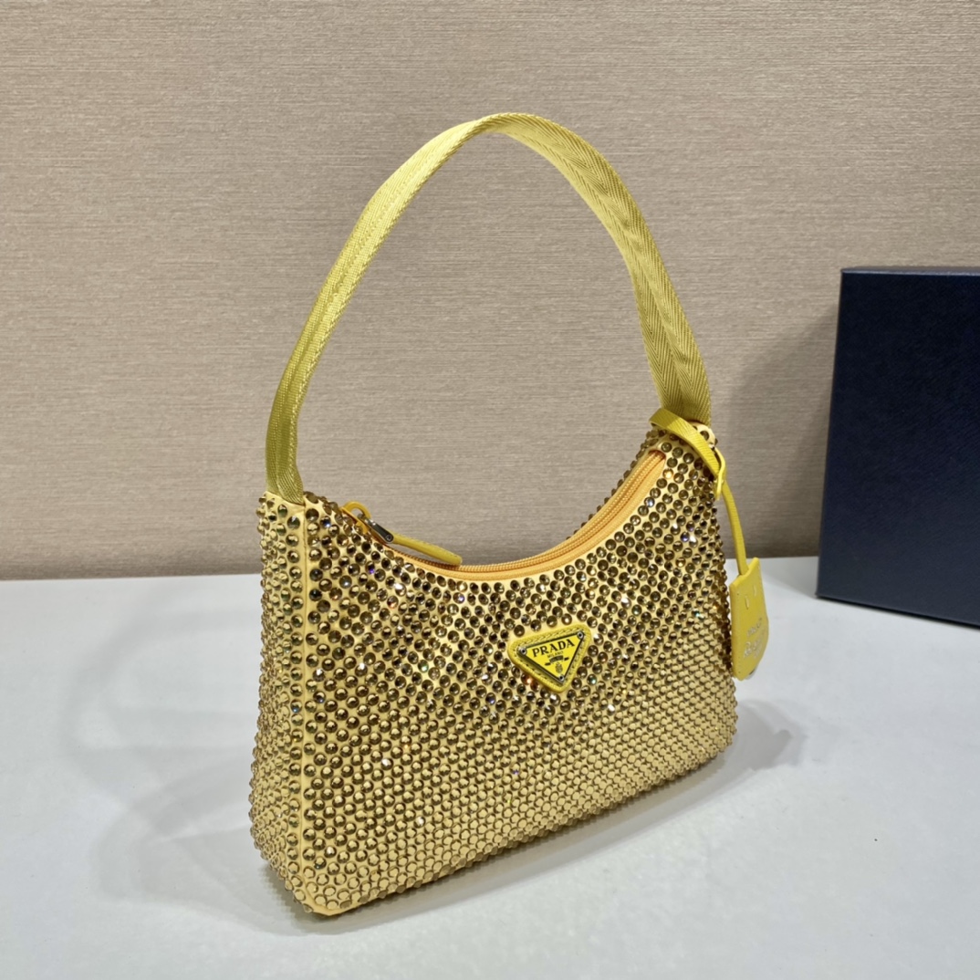 Bagsaaa Pra*a Satin mini-bag with crystals in yellow - 22x17x6cm
