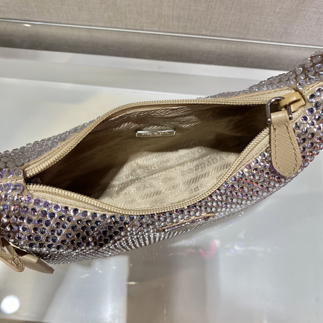 Bagsaaa Pra*a Satin mini-bag with crystals in beige - 22x17x6cm