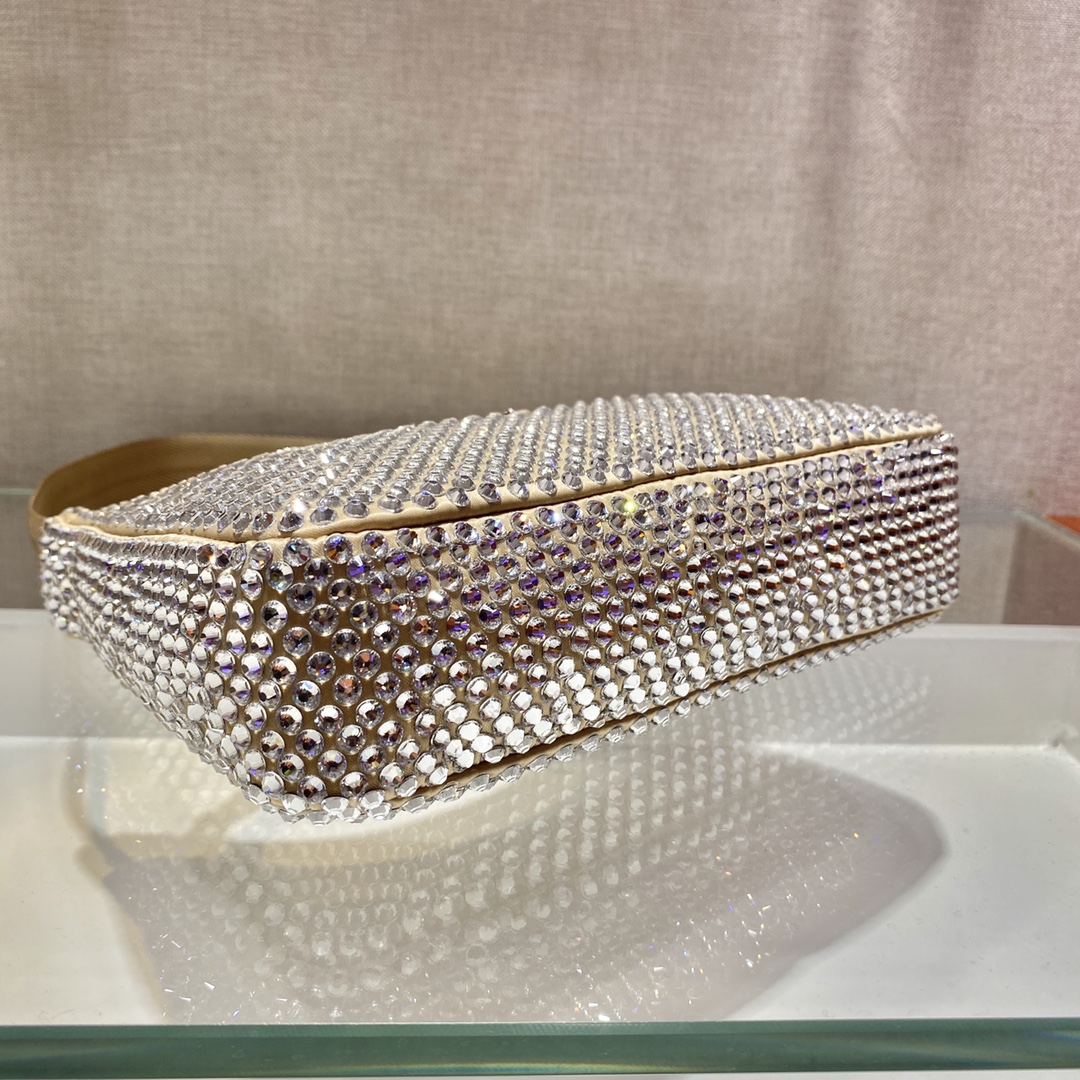 Bagsaaa Pra*a Satin mini-bag with crystals in beige - 22x17x6cm