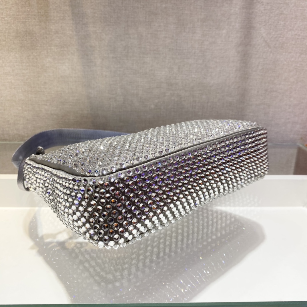 Bagsaaa Pra*a Satin mini-bag with crystals in silver - 22x17x6cm