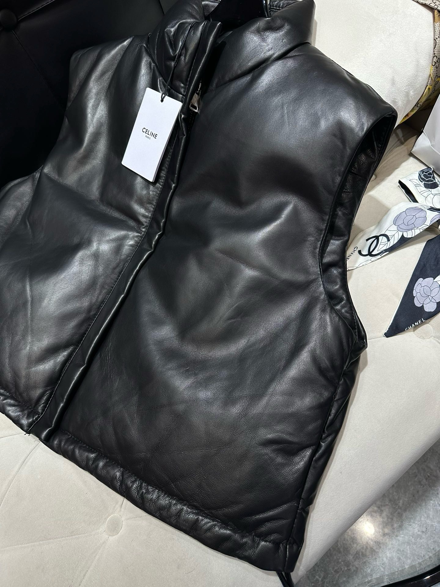 Bagsaaa Ce1i*e Leather Down Black Jacket