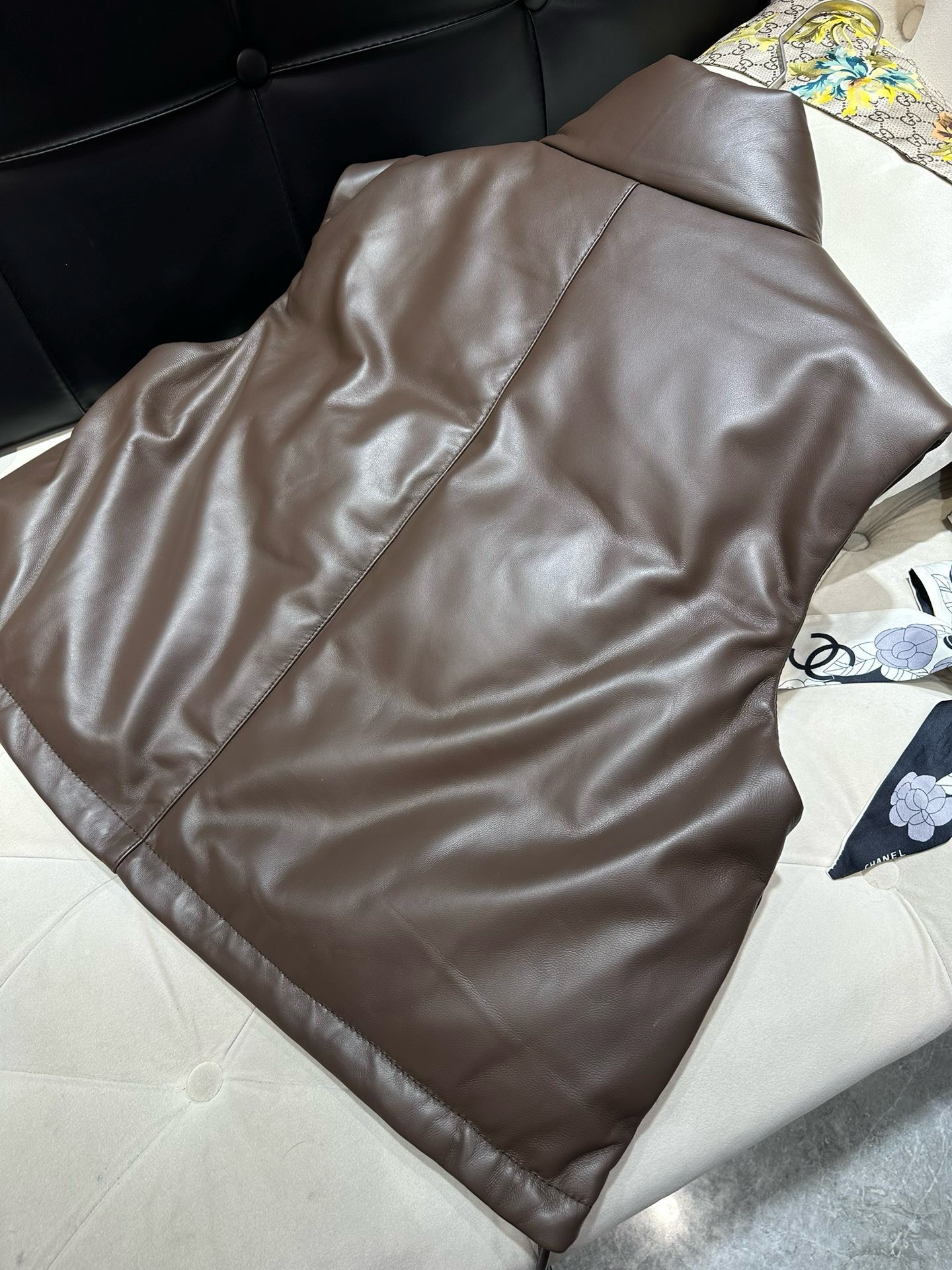 Bagsaaa Ce1i*e Leather Down Brown Jacket
