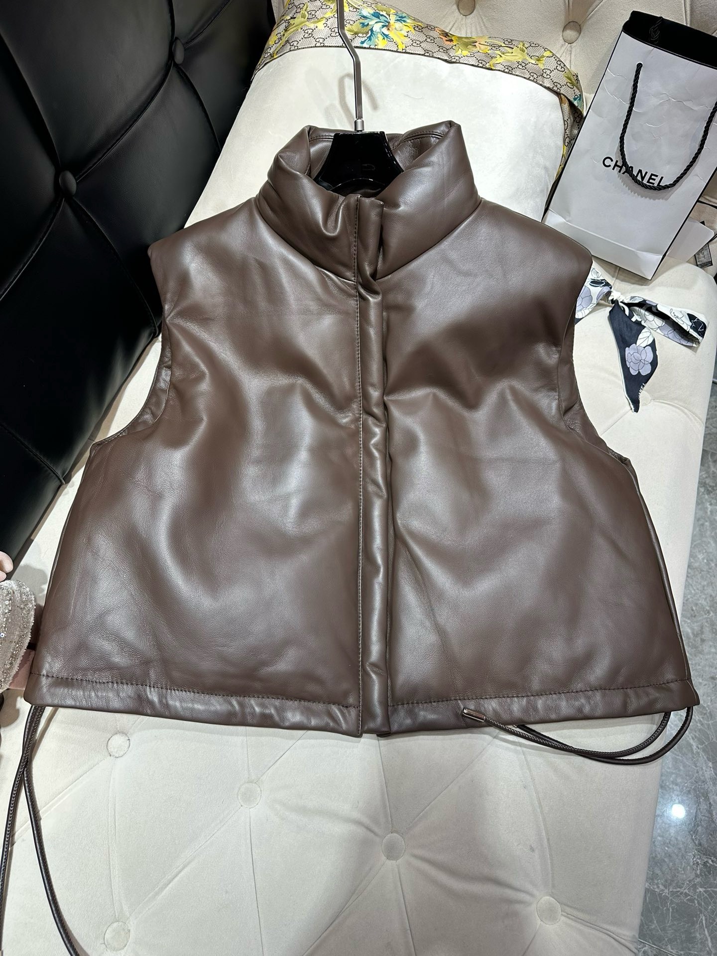 Bagsaaa Ce1i*e Leather Down Brown Jacket