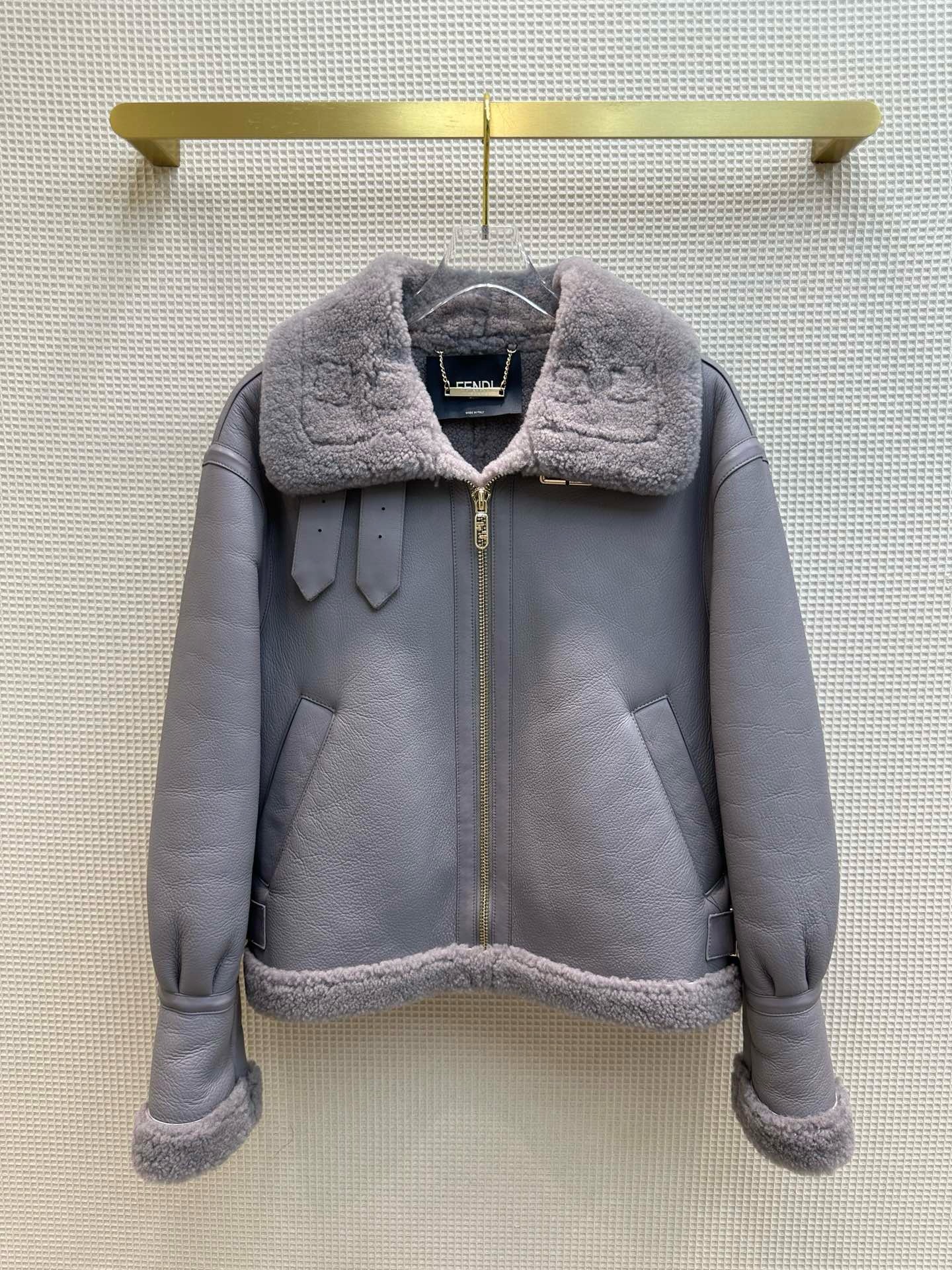 Bagsaaa F**di Biker Leather Jacket In Grey