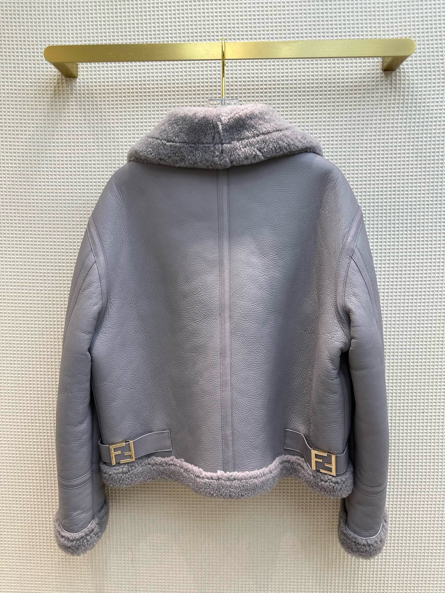 Bagsaaa F**di Biker Leather Jacket In Grey
