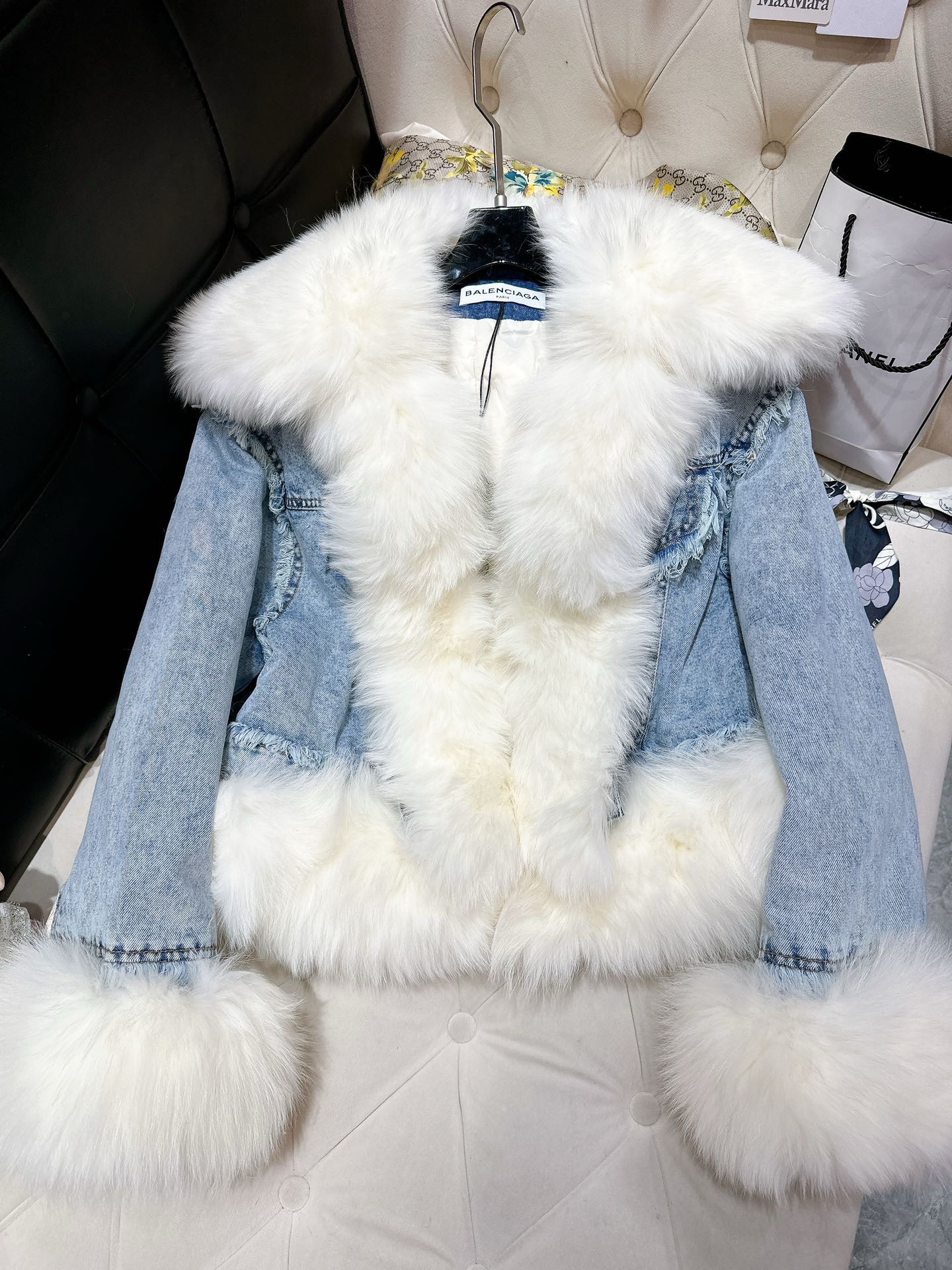 Bagsaaa Ba1en*iaga Biker Jacket Denim With Shearling