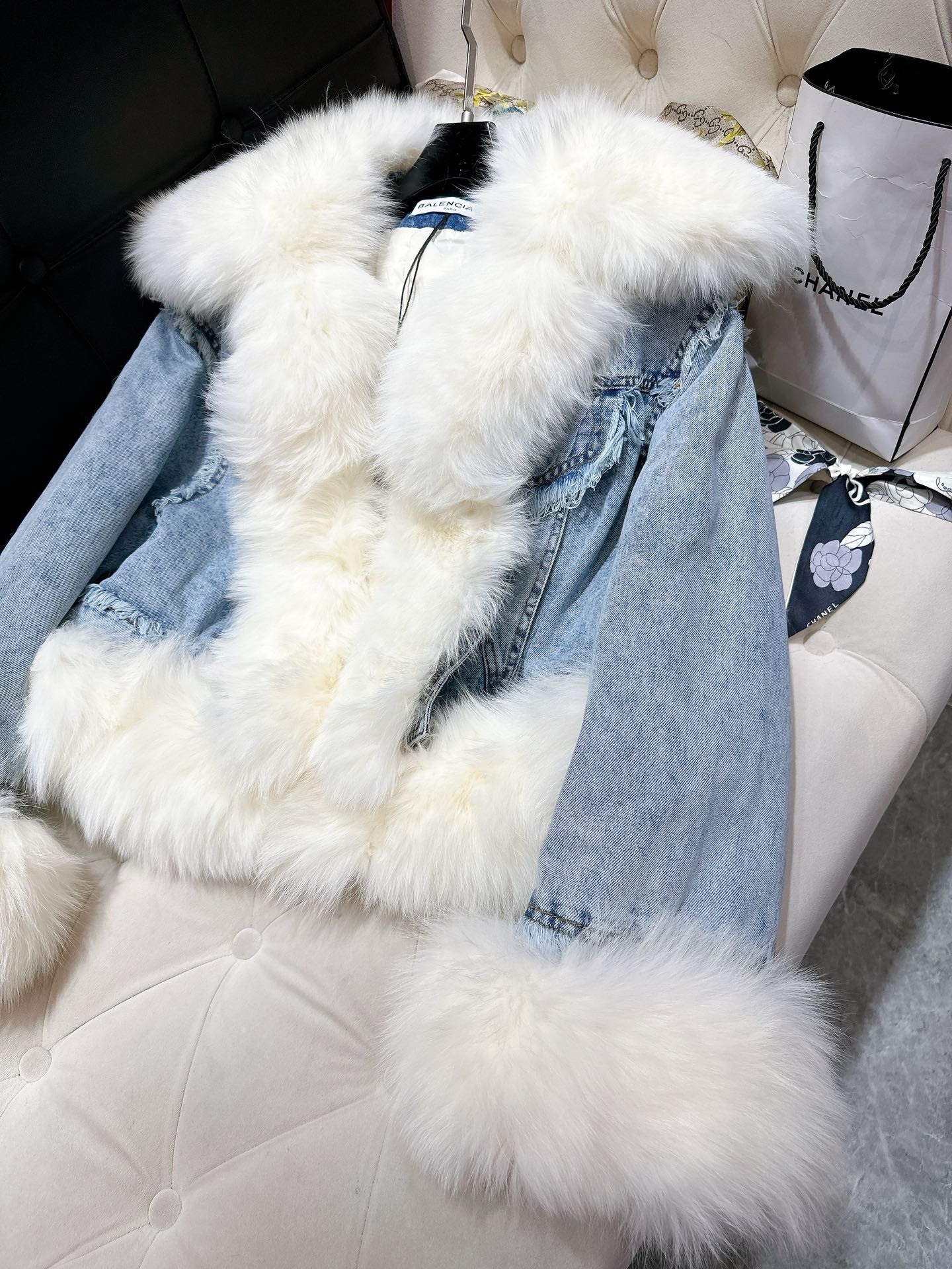 Bagsaaa Ba1en*iaga Biker Jacket Denim With Shearling