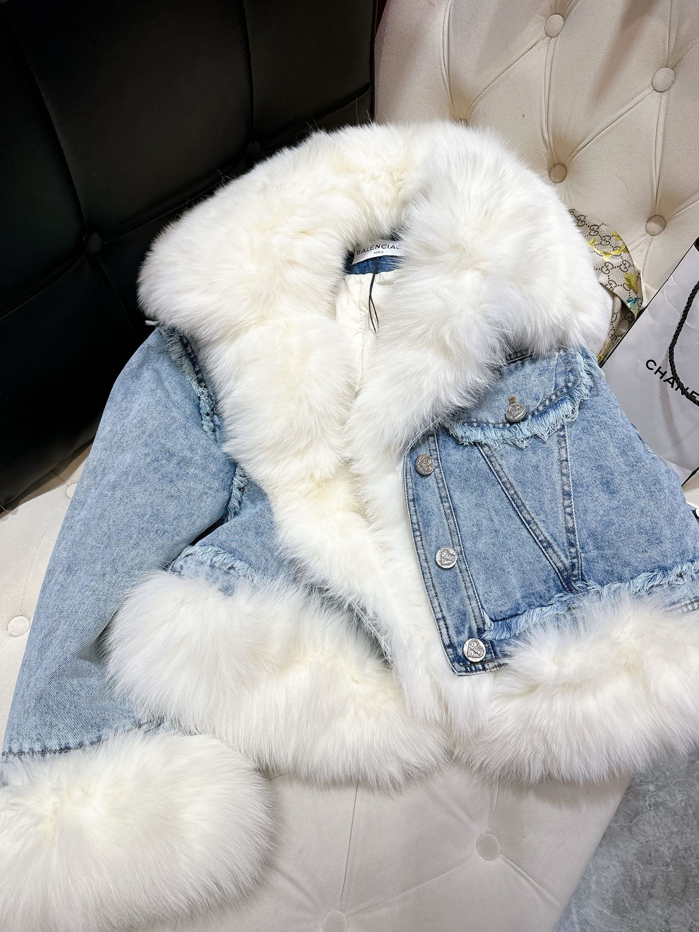 Bagsaaa Ba1en*iaga Biker Jacket Denim With Shearling
