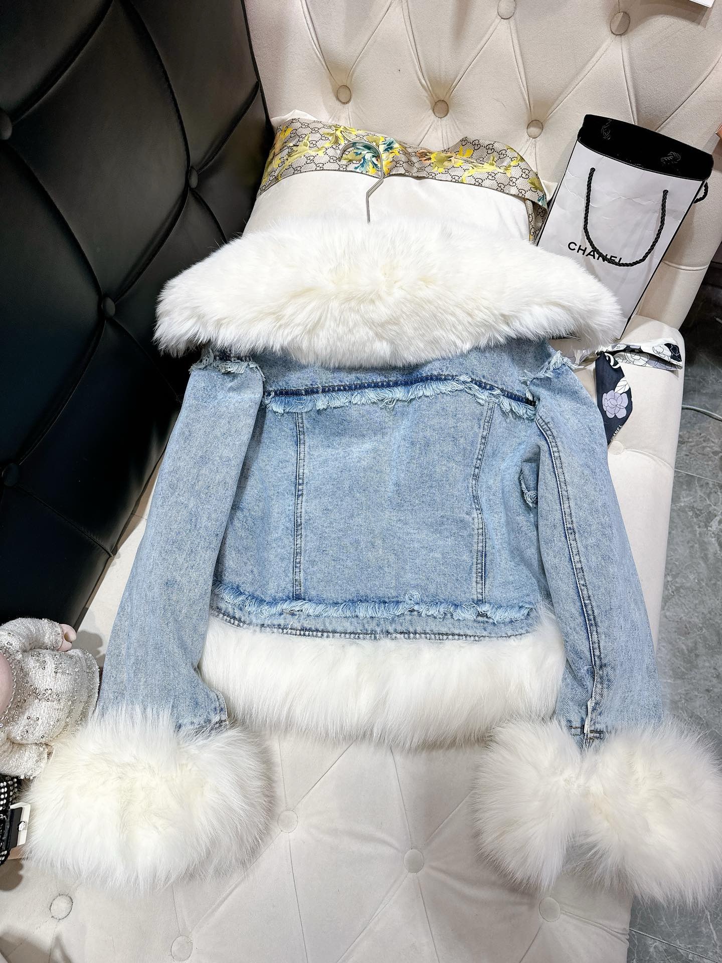Bagsaaa Ba1en*iaga Biker Jacket Denim With Shearling
