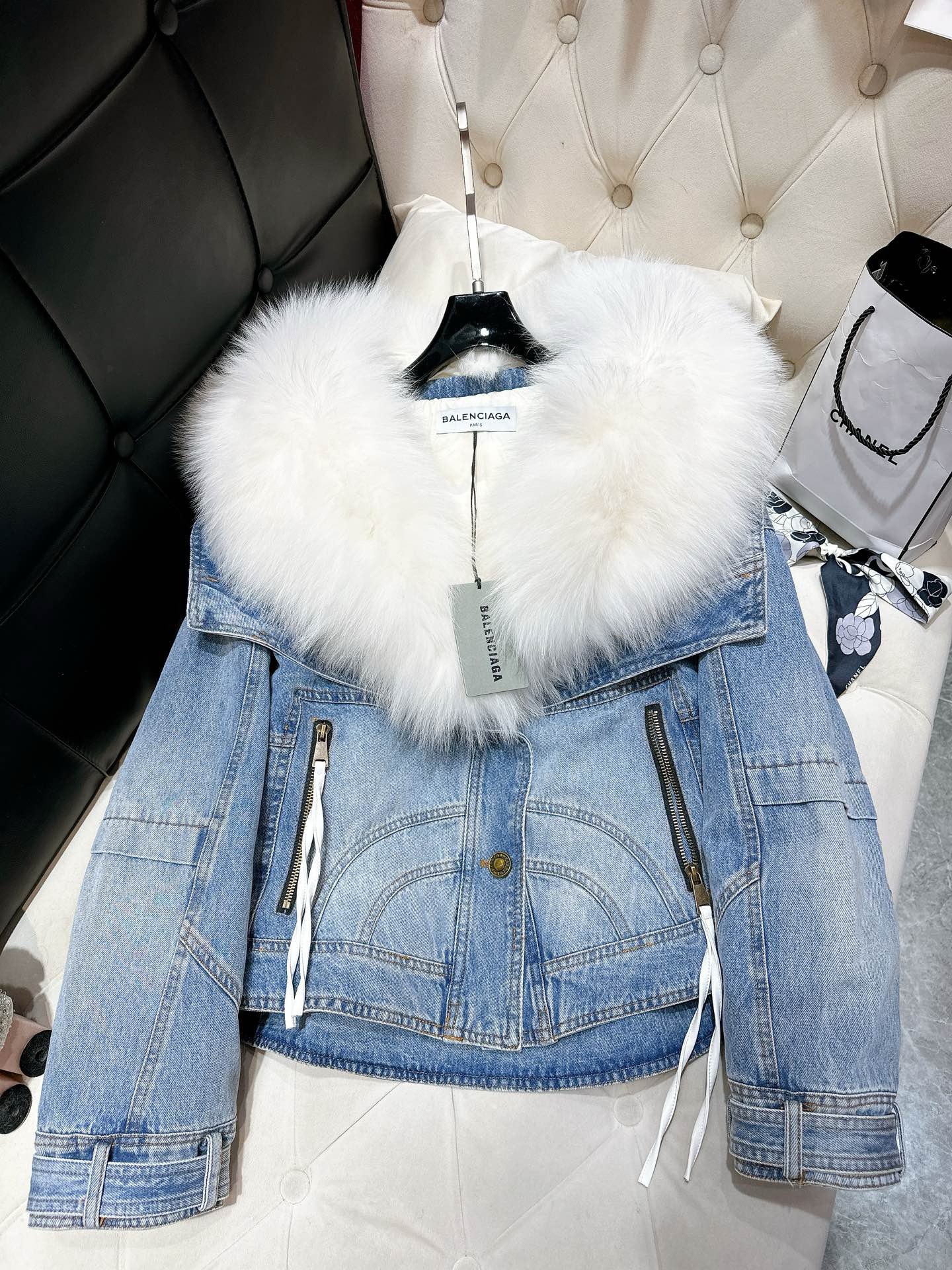 Bagsaaa Ba1en*iaga Biker Jacket Denim With Shearling 02
