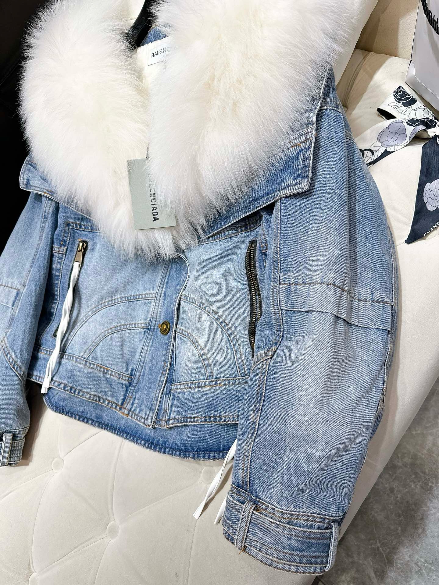 Bagsaaa Ba1en*iaga Biker Jacket Denim With Shearling 02
