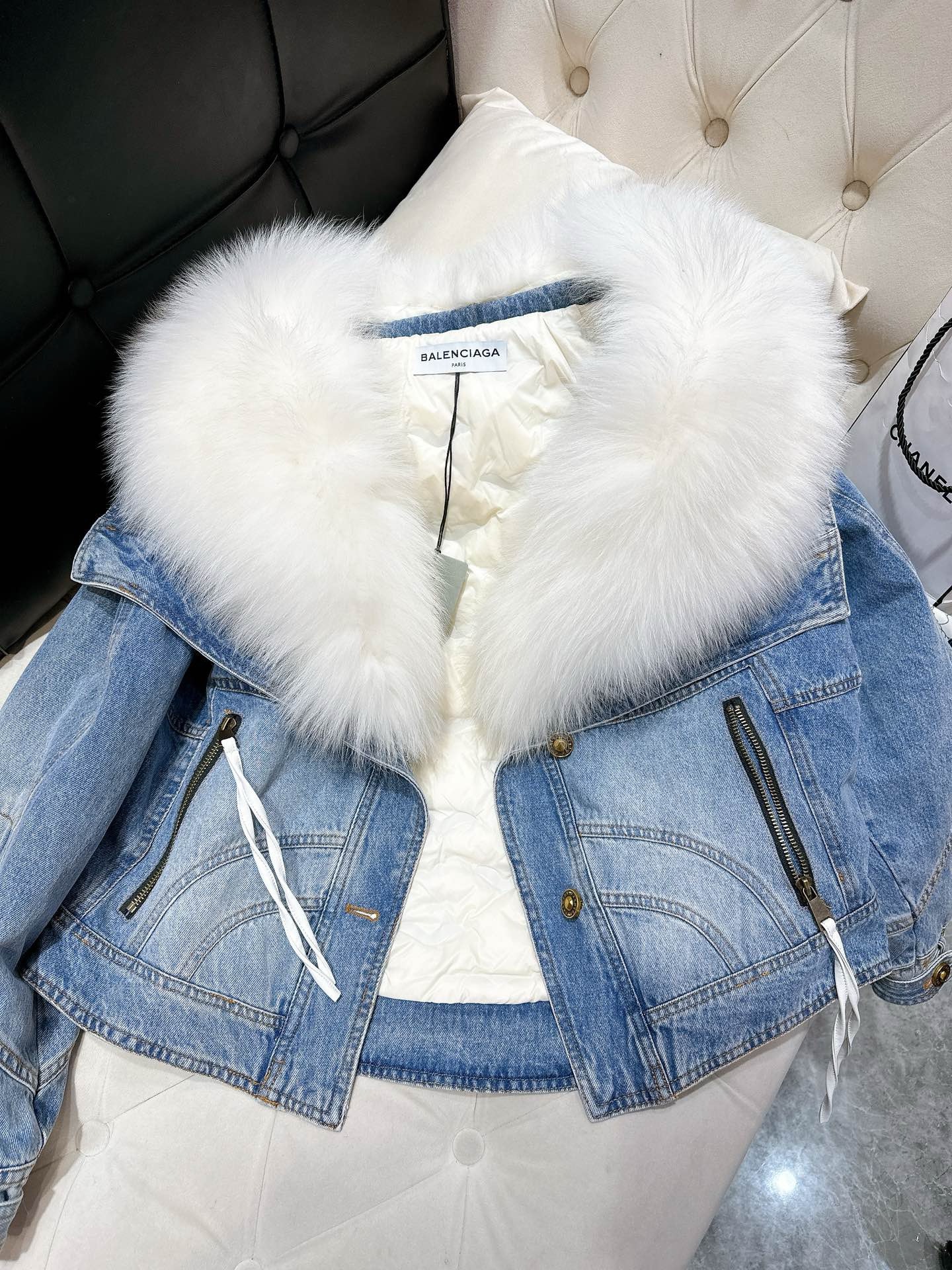Bagsaaa Ba1en*iaga Biker Jacket Denim With Shearling 02