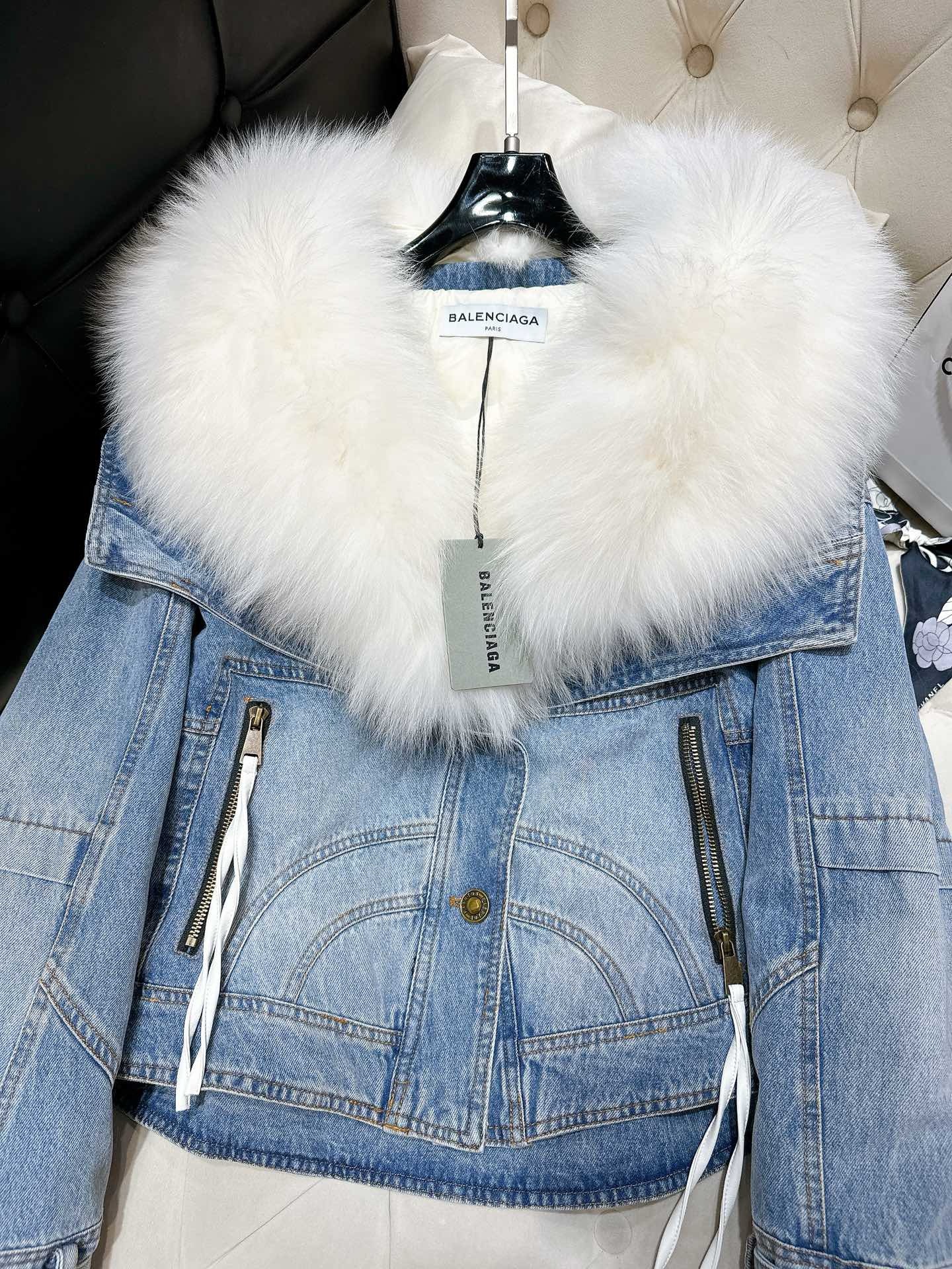 Bagsaaa Ba1en*iaga Biker Jacket Denim With Shearling 02