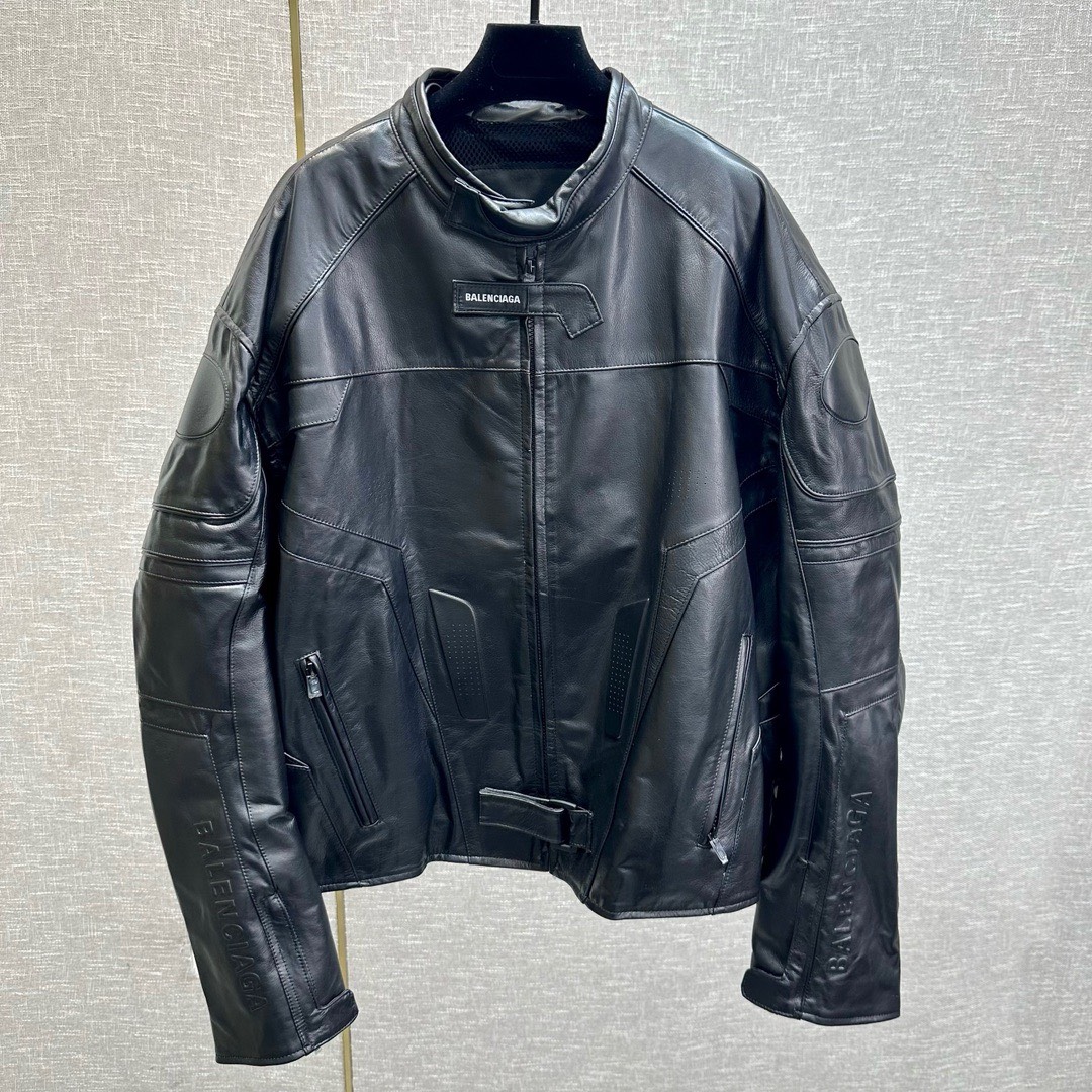 Bagsaaa Ba1en*iaga Biker Leathe Jacket In Black