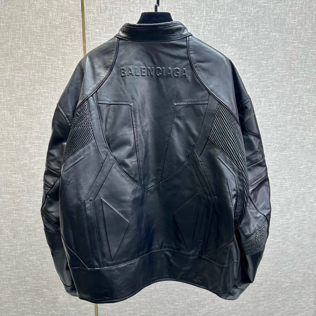 Bagsaaa Ba1en*iaga Biker Leathe Jacket In Black
