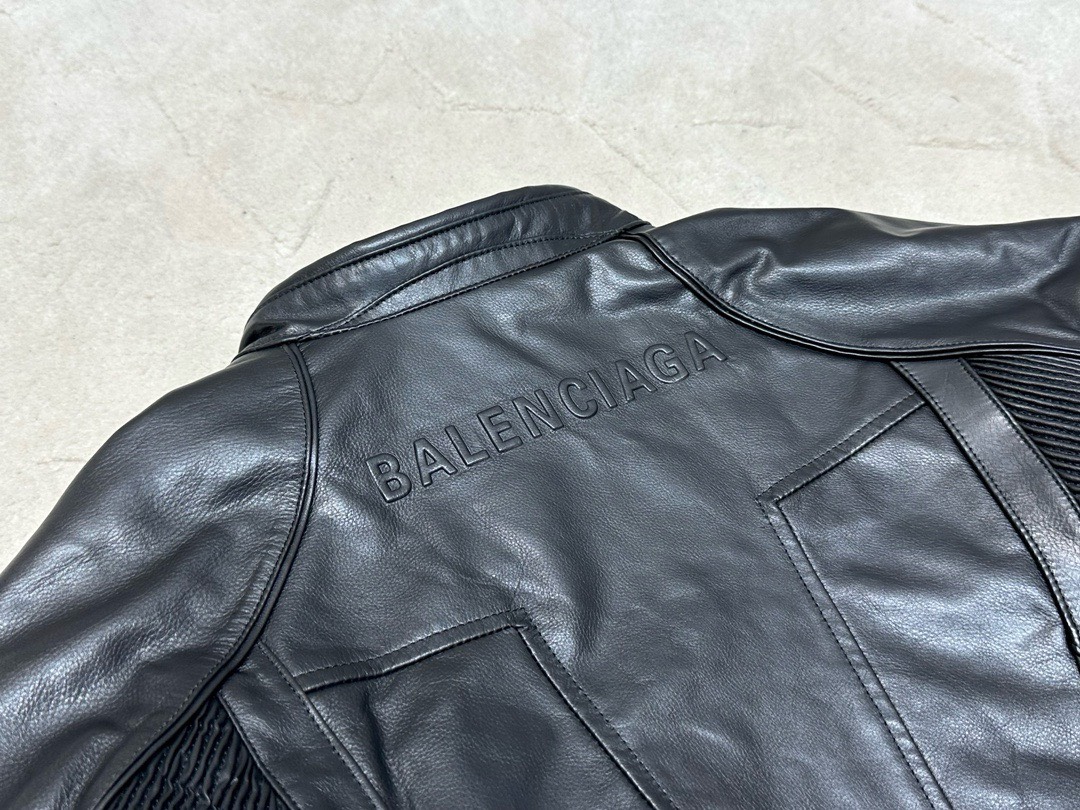 Bagsaaa Ba1en*iaga Biker Leathe Jacket In Black