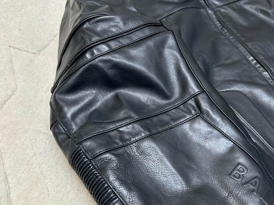 Bagsaaa Ba1en*iaga Biker Leathe Jacket In Black