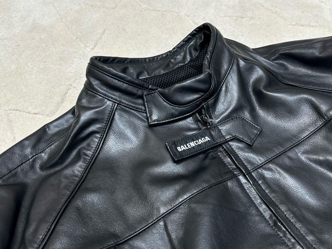 Bagsaaa Ba1en*iaga Biker Leathe Jacket In Black