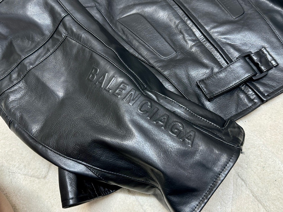 Bagsaaa Ba1en*iaga Biker Leathe Jacket In Black