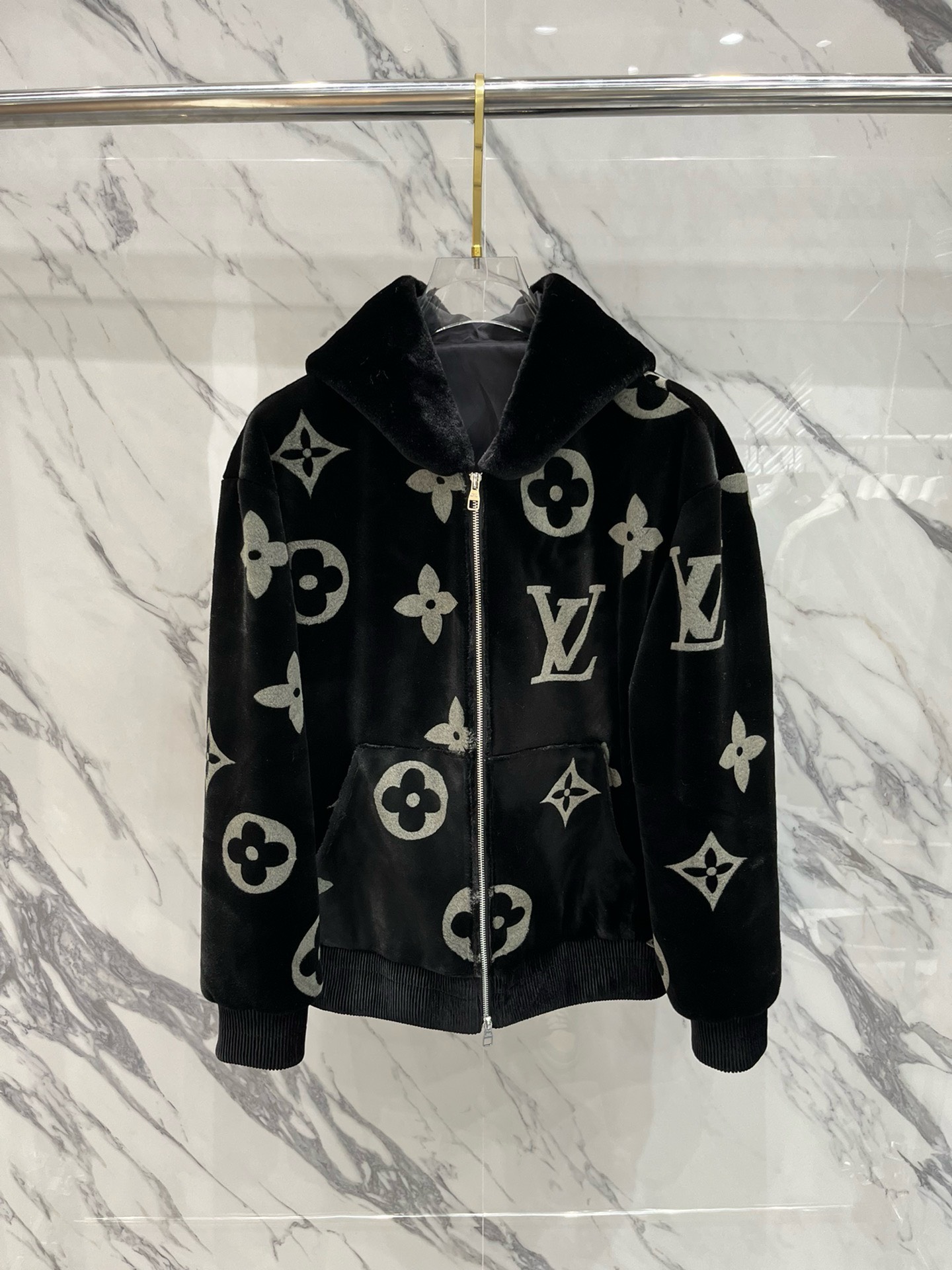 Bagsaaa L0vis Vvtt0n Monogram Mink Fur Zipped Hoodie