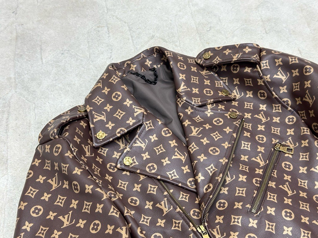 Bagsaaa L0vis Vvtt0n Biker Leather Monogram Jacket In Brown