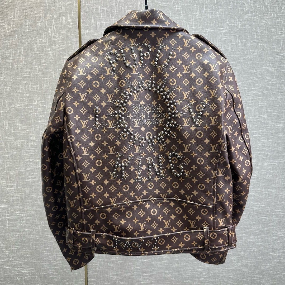 Bagsaaa L0vis Vvtt0n Biker Leather Monogram Jacket In Brown