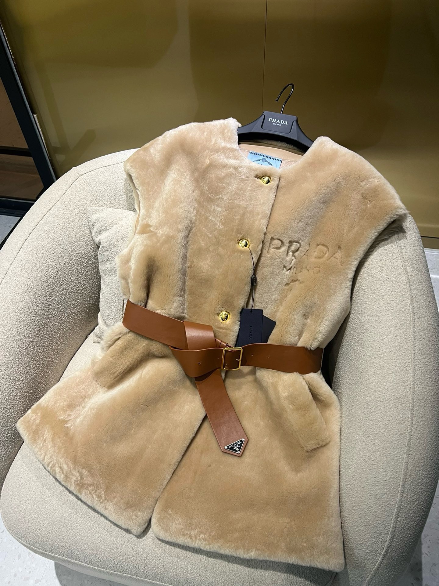 Bagsaaa Pra*a Waistcoat Fur In Beige
