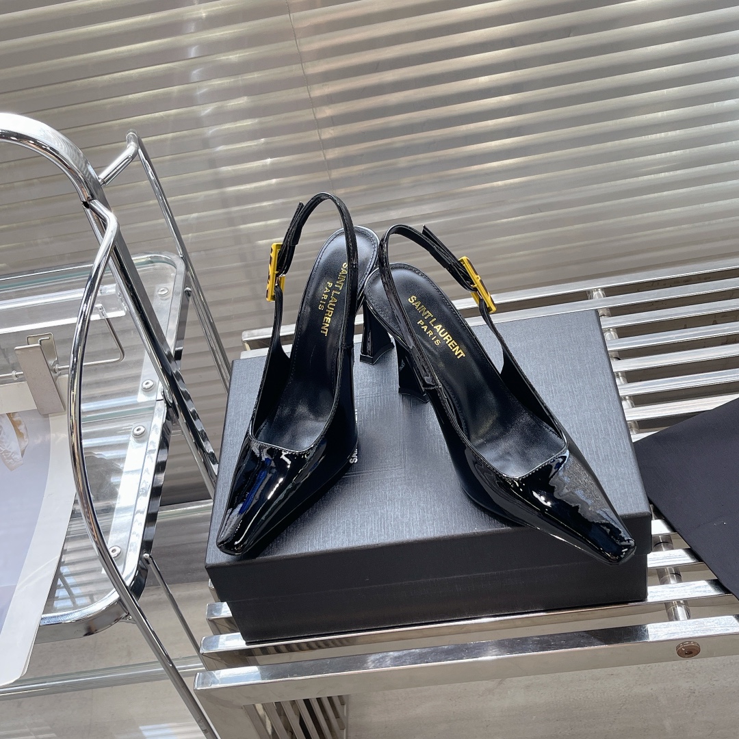 Bagsaaa Y51 Patent Leather Black Thick Heeled