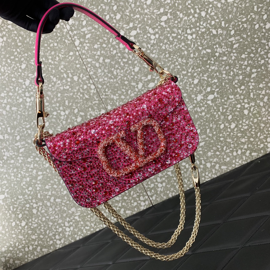Bagsaaa Va1e*ntin0 Garavani Mini loco Pink crystal - 19x10.5x5cm