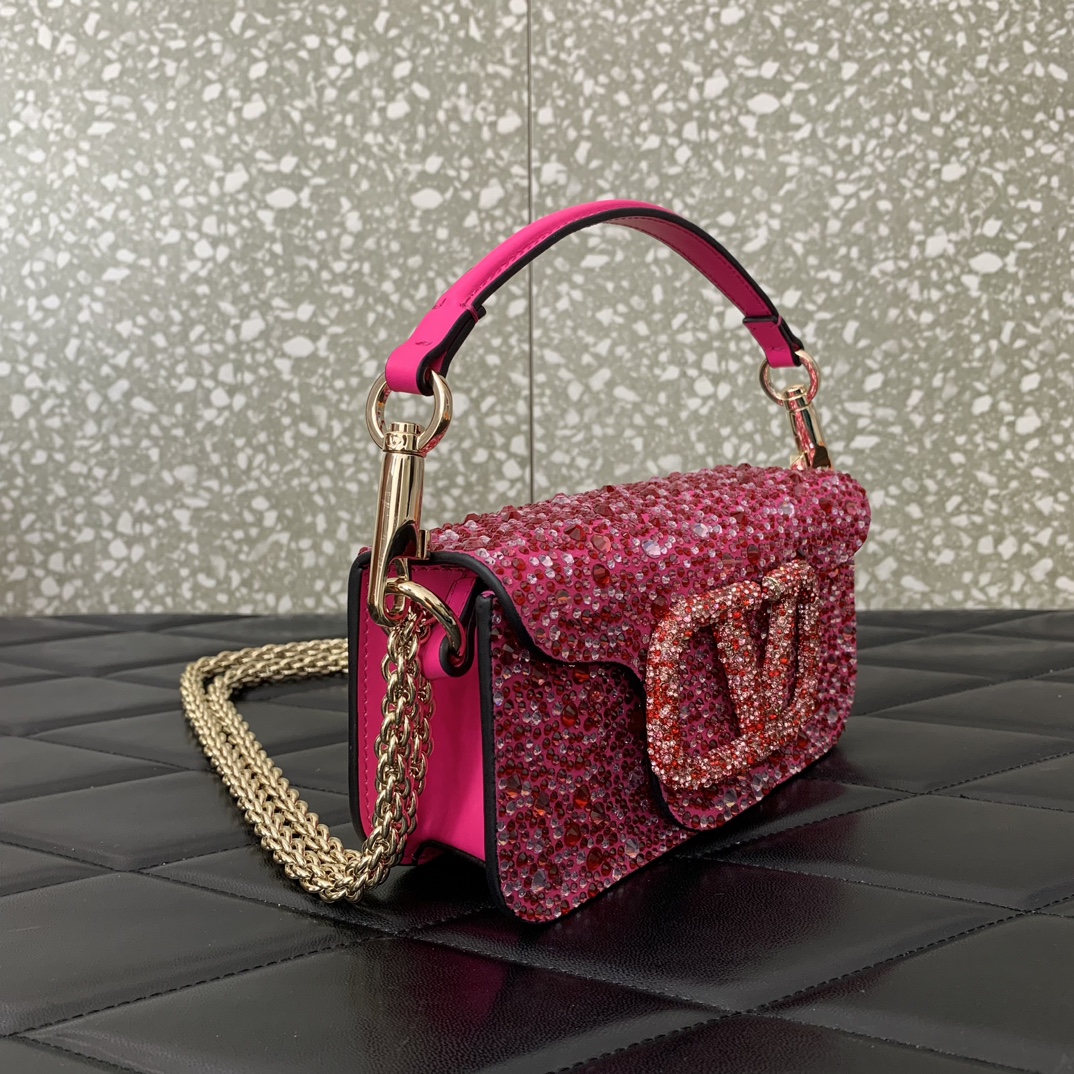 Bagsaaa Va1e*ntin0 Garavani Mini loco Pink crystal - 19x10.5x5cm