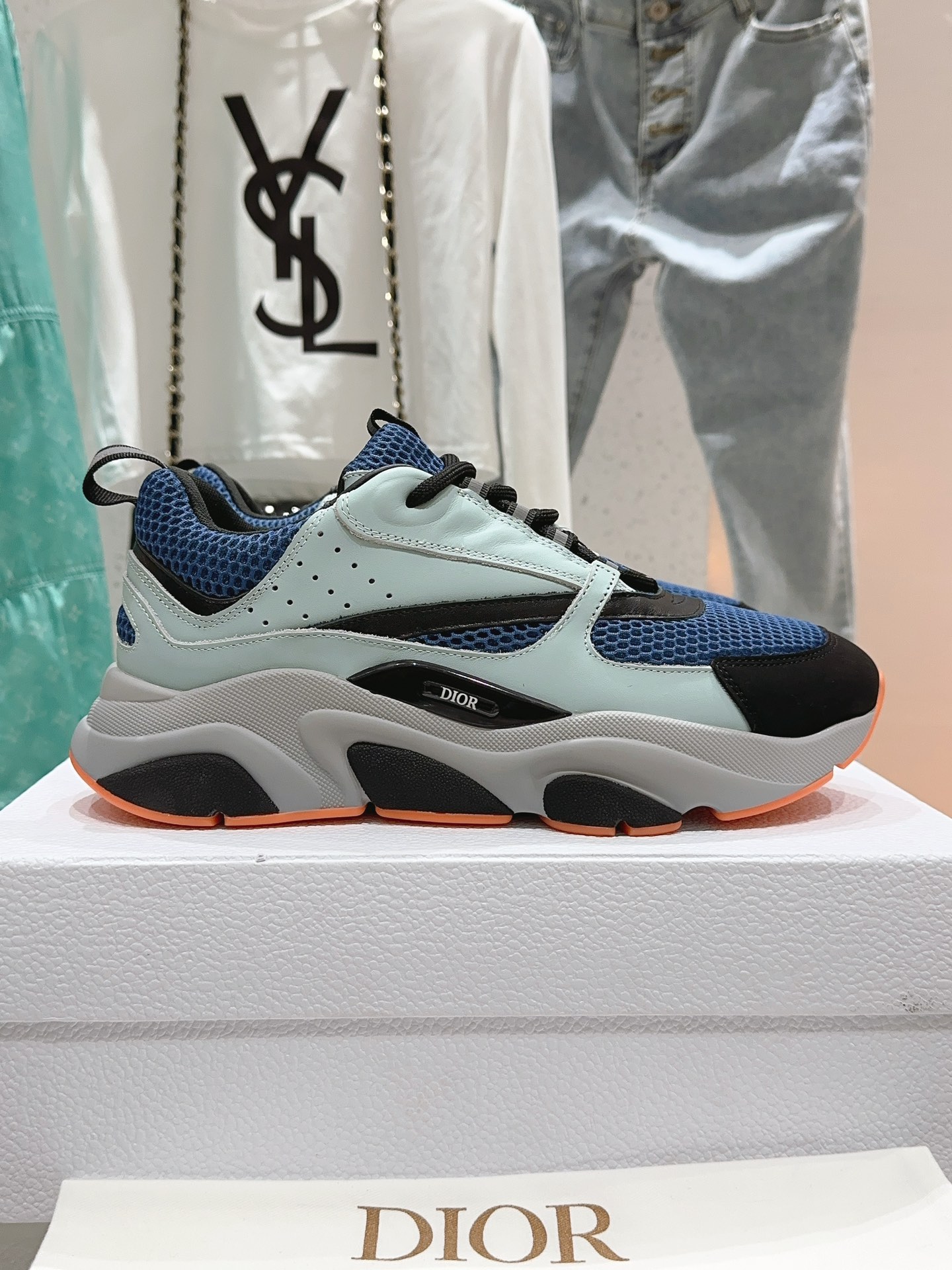 Bagsaaa D10r Essentials B22 SNEAKER Blue Technical Mesh and Smooth Calfskin
