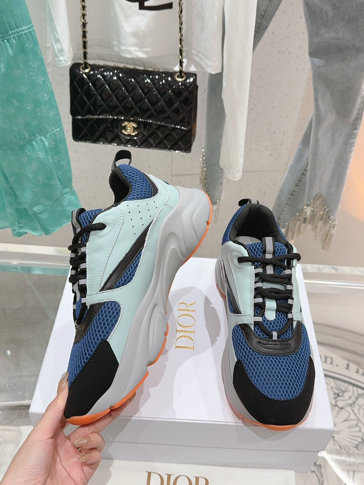 Bagsaaa D10r Essentials B22 SNEAKER Blue Technical Mesh and Smooth Calfskin
