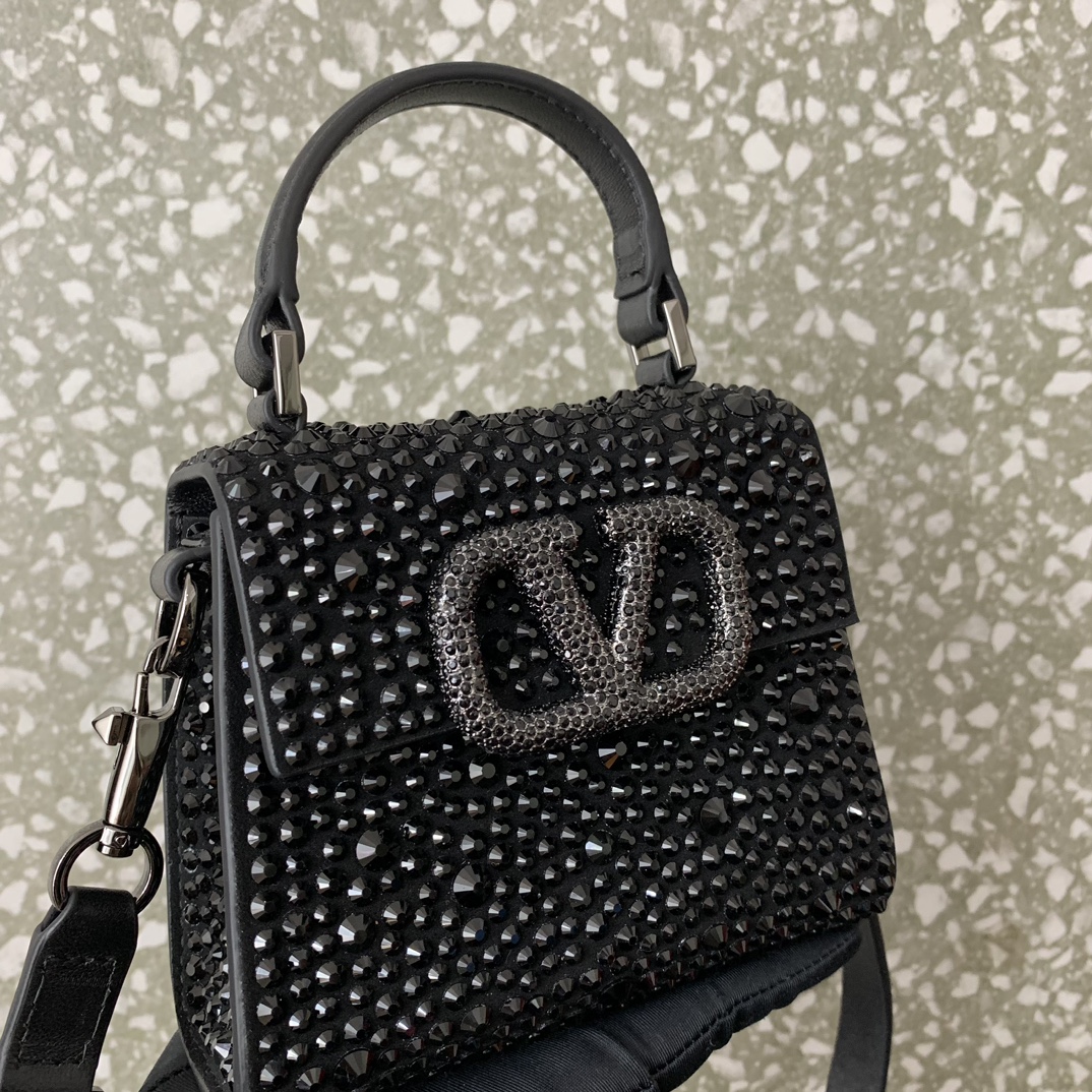 Bagsaaa Va1e*ntin0 Mini Vsling Bag With Sparkling Embroidery In Black - 13.5cm