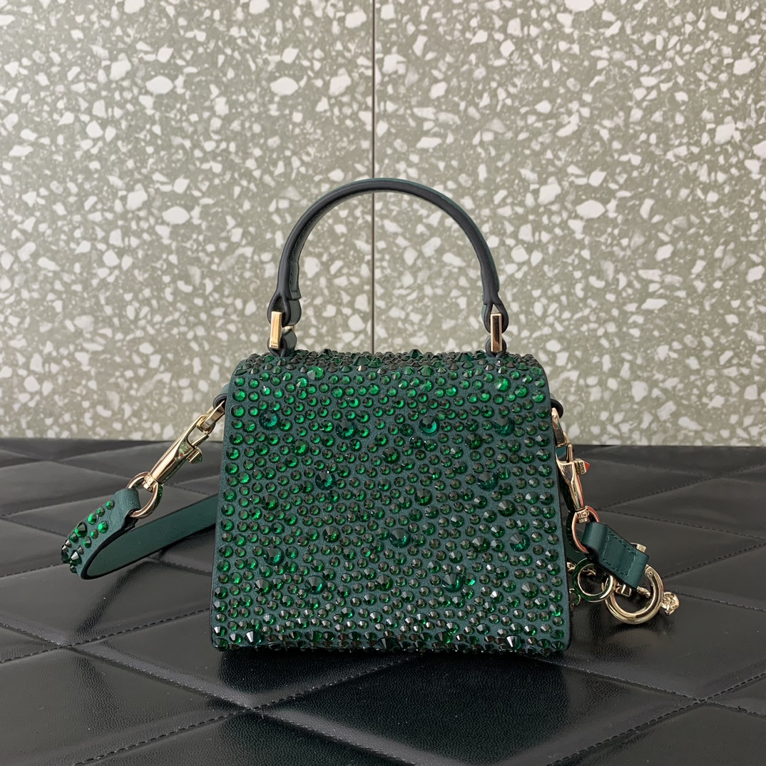 Bagsaaa Va1e*ntin0 Mini Vsling Bag With Sparkling Embroidery In Green - 13.5cm